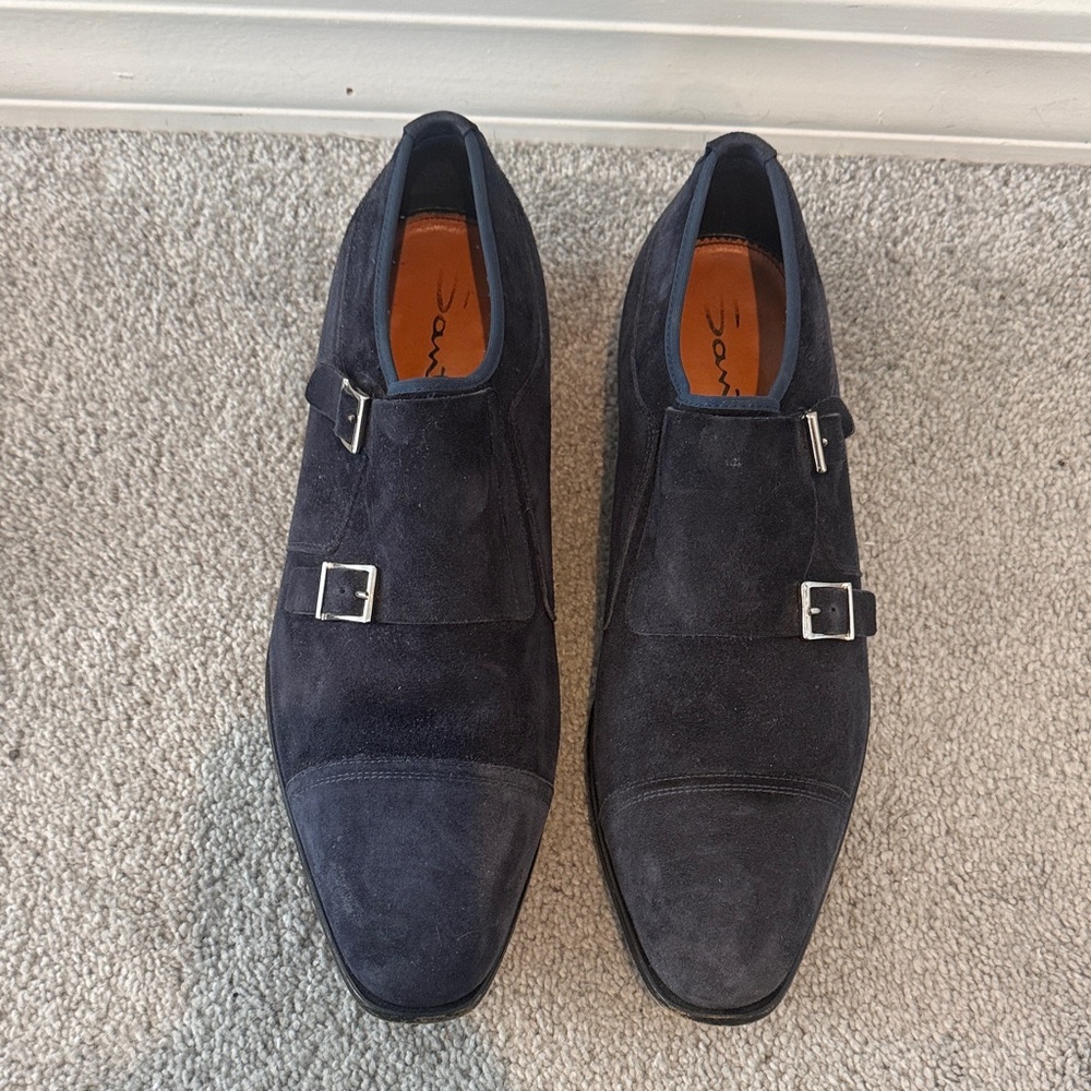 Men's Double Monk Strap Suede Dress Shoes - Navy